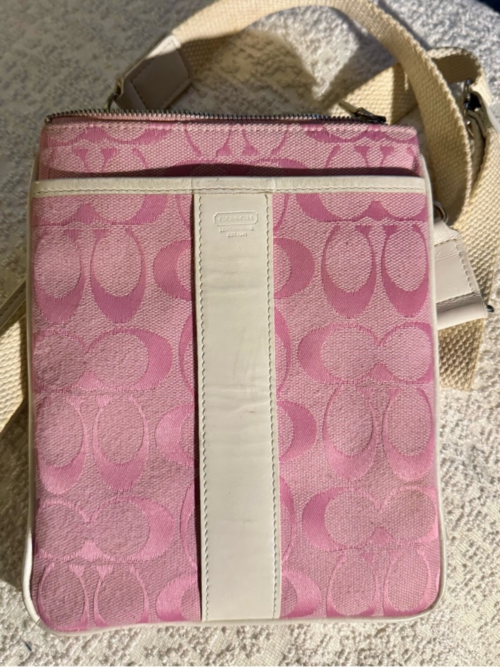 Coach Pink Signature Canvas Crossbody with Cream Trim